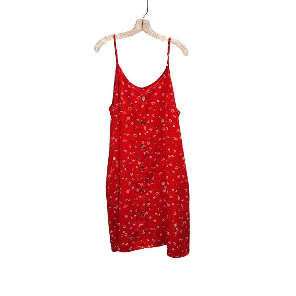 SHEIN Curve 1XL Red Floral Button Front Cami Dress Adjustable Straps w Pockets